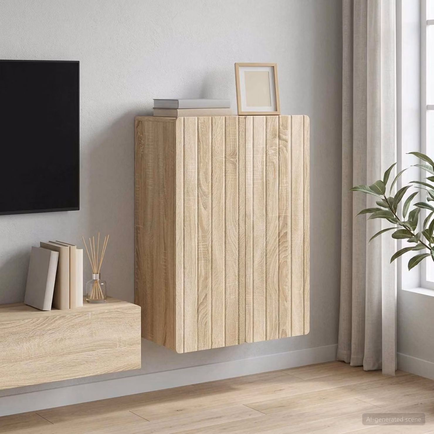 vidaXL Mobiletto a muro moderno in rovere color marrone con ante a battente e ripiani interni, L: 66 cm, P: 34,5 cm, H: 92 cm