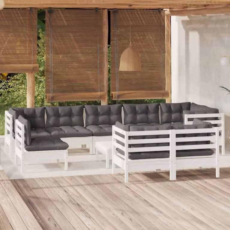 Maison Exclusive - Set Divani da Giardino 10 pz con Cuscini BiancLegno di Pino