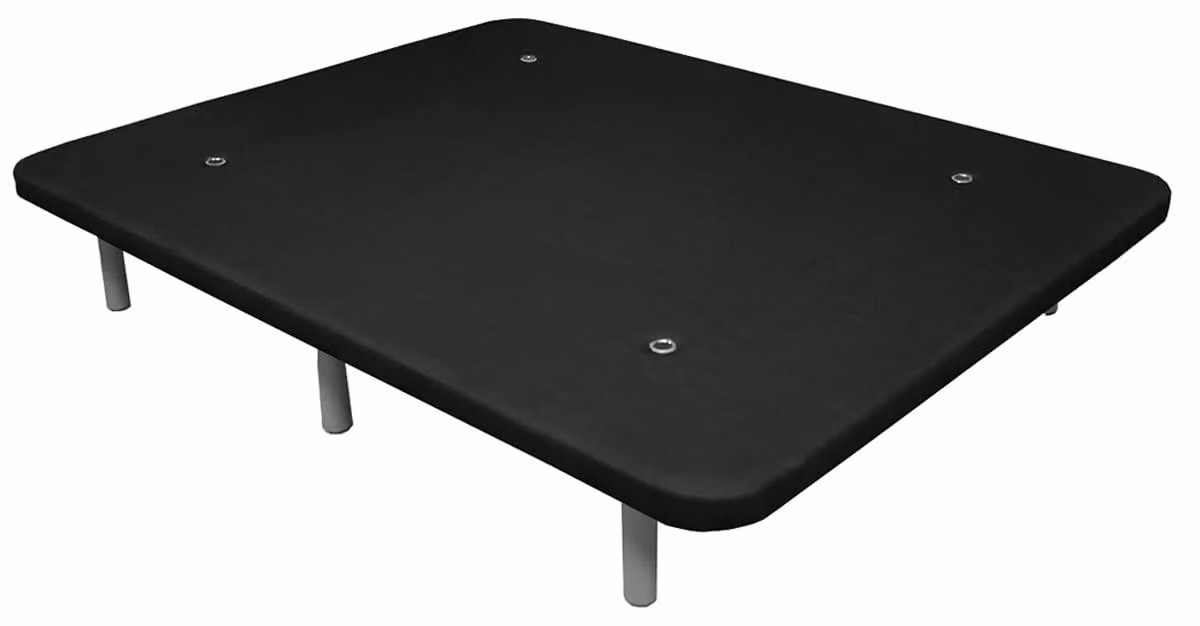 Telaio per letto 150x190, imbottito, in acciaio, con 5 traverse, 6 gambe da 27 cm, colore nero