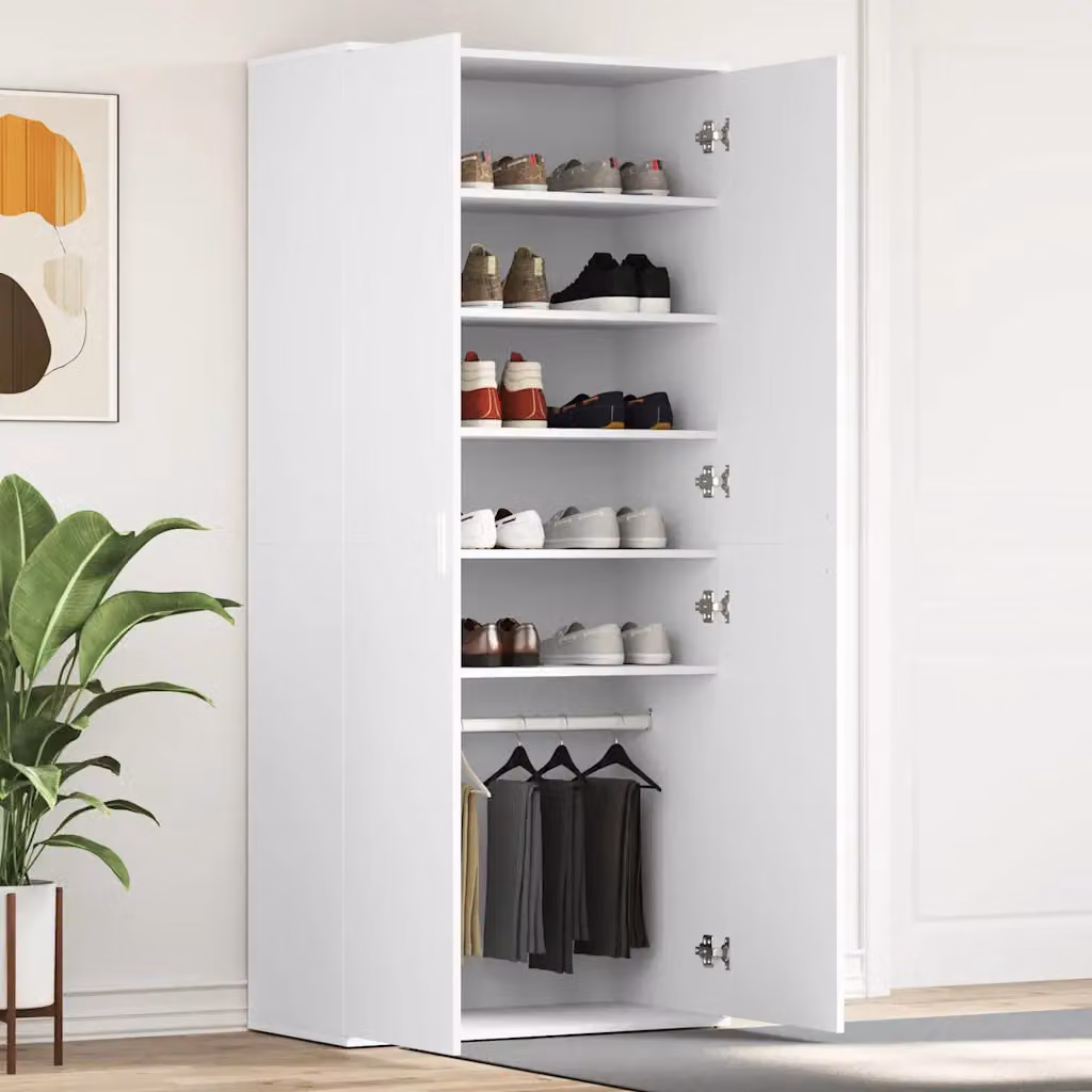 Mobile porta scarpe moderno vidaXL in legno MDF bianco e argento L 80 cm, P 39 cm, H 178 cm