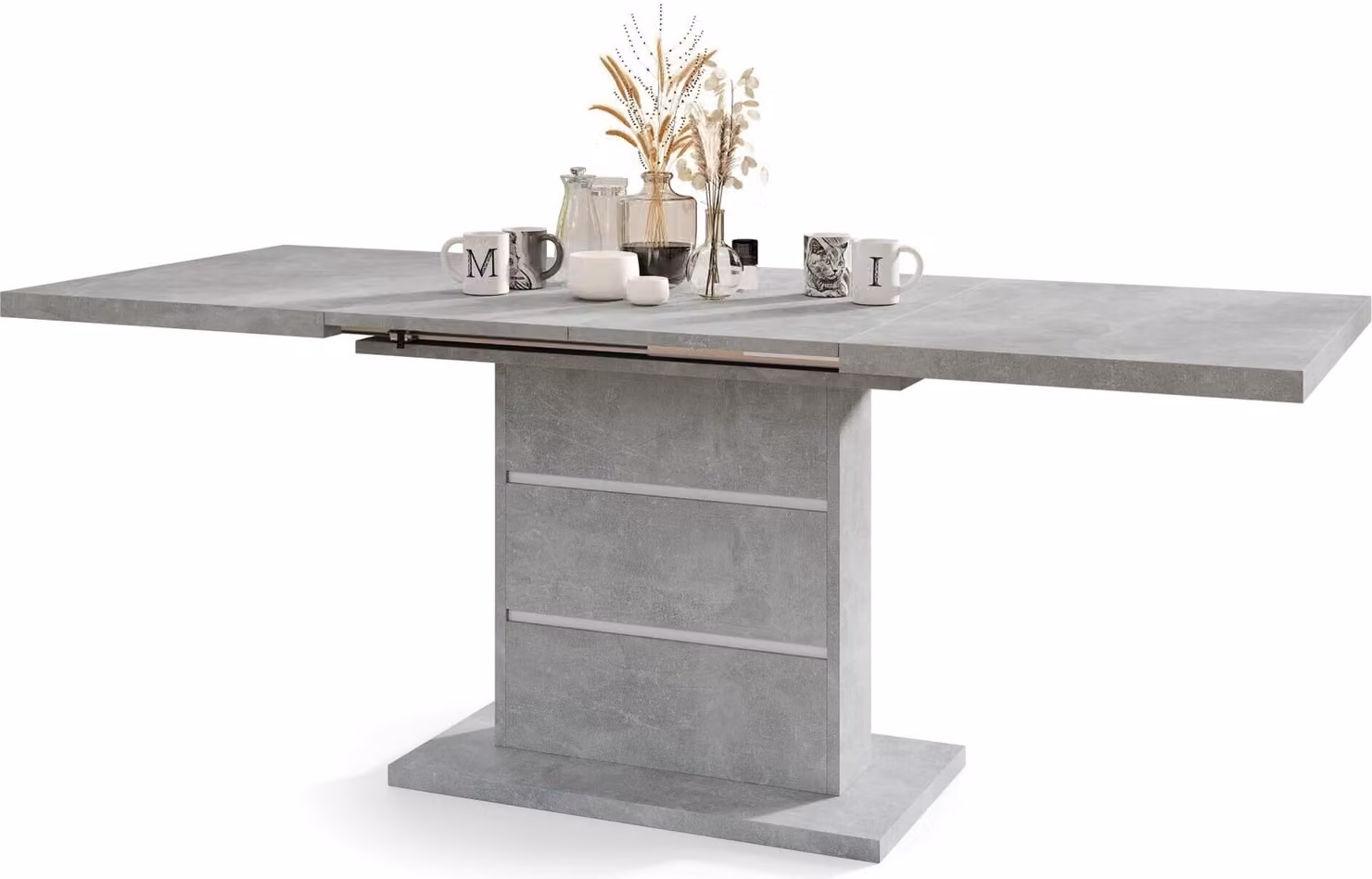 Tavolino All4All modello Pino, tavolino da soggiorno, tavolino da caffè, tavolo con piano aggiuntivo, tavolino ausiliario, struttura in metallo, dimensioni 120x80 cm, finitura "Beton chiaro Atelier"