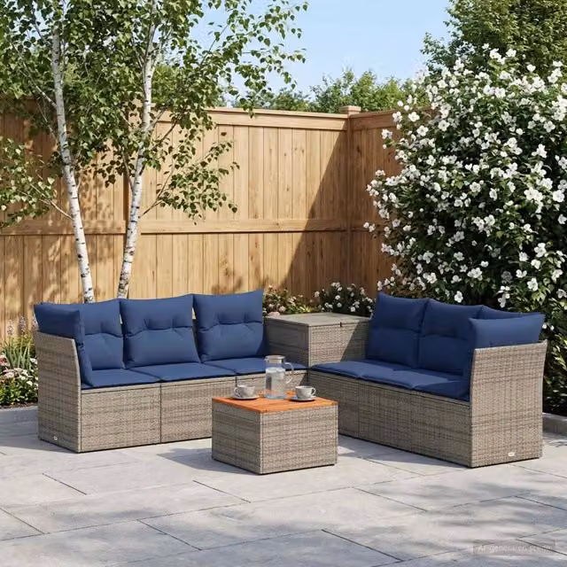 Set di divani 8 pz Grigio e Blu Navy 55 x 55 x 37 cm 3448281
