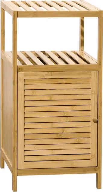 Mobiletto da bagno kleankin in bambù con anta e ripiani interni, colore legno naturale, L: 33 cm, P: 36,5 cm, H: 67 cm – 1
