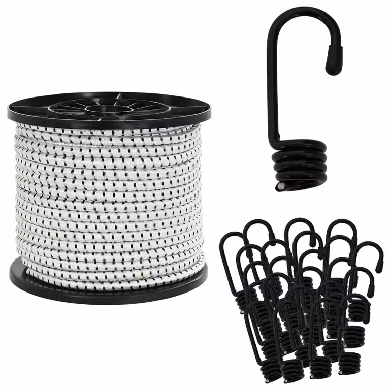 Corde Bungee con Ganci vidaXL in PP e gomma, Nero e Bianco, Diametro: 10 mm
