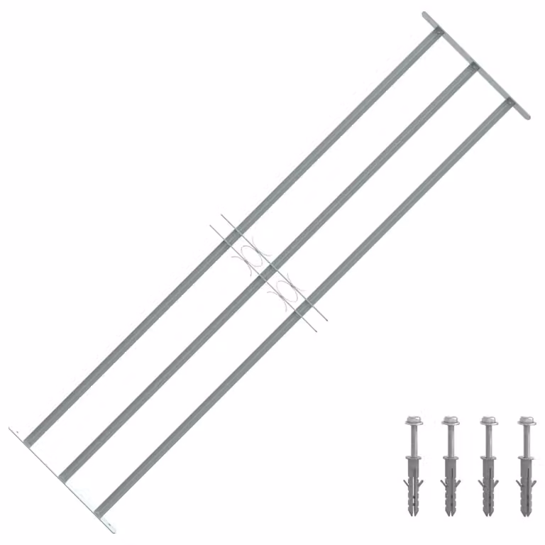 Grate per finestre regolabili vidaXL in acciaio zincato color argento con 3 barre trasversali e sistema di bloccaggio, L: 1000-1500 mm, H: 45 cm, P: 45 cm