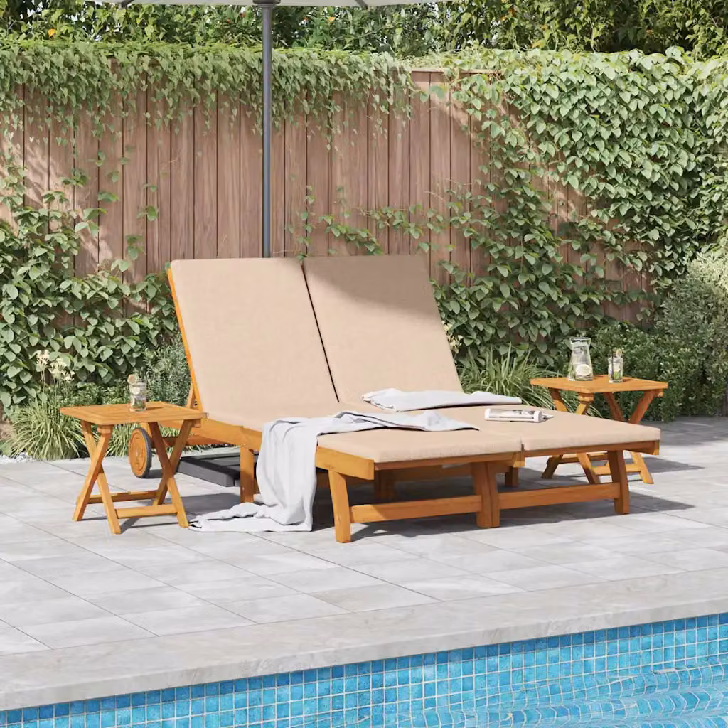 vidaXL Lettino da sole in legno di acacia con cuscino beige resistente alle intemperie e poggiatesta regolabile – 1