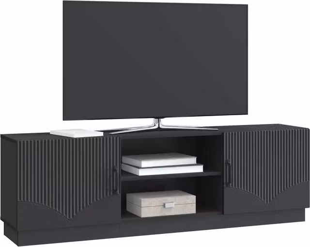 Mobile TV moderno DESIGN IN nero in MDF per soggiorno con illuminazione integrata L: 150 cm, P: 31 cm, H: 47 cm