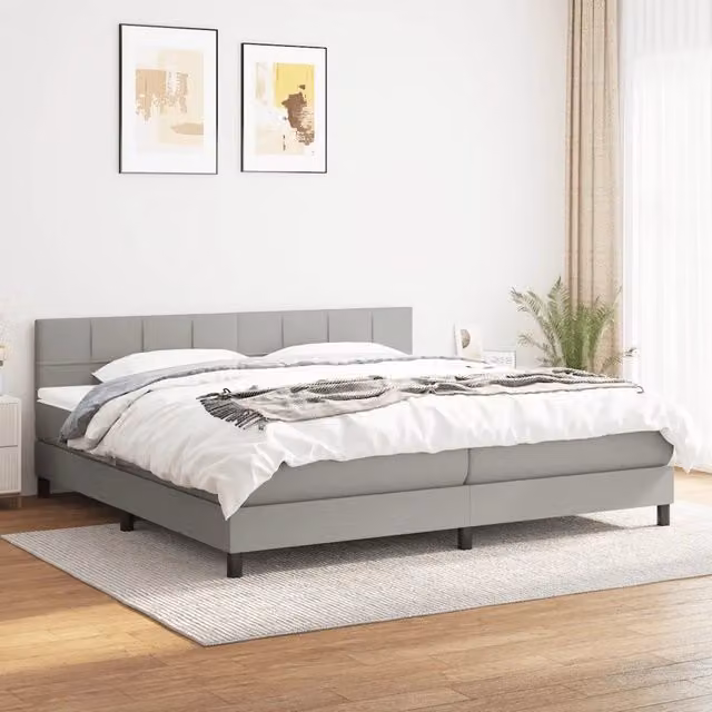 Letto Ibrido con Giroletto a Molle e Materasso vidaXL, Grigio Chiaro e Bianco, L/P/H: 160 x 200 x 88 cm