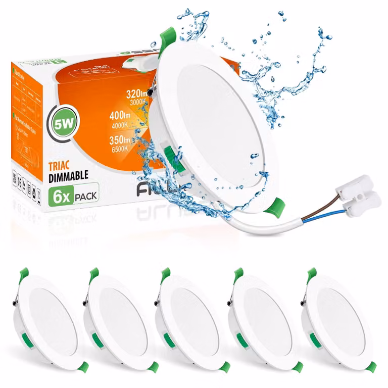 Set di 6 faretti LED da incasso, 5W, grado di protezione IP65, ultrapiatti, 30mm di altezza, diametro 75-85mm, 400 lumen