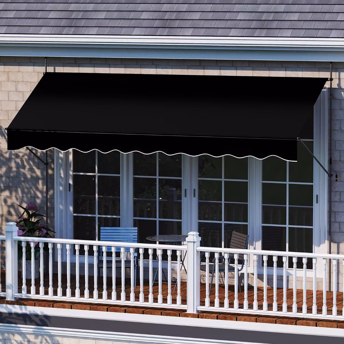 Tenda da sole regolabile per esterni Costway con manovra a manovella in poliestere, Nero, L: 400 cm, H: 210-300 cm