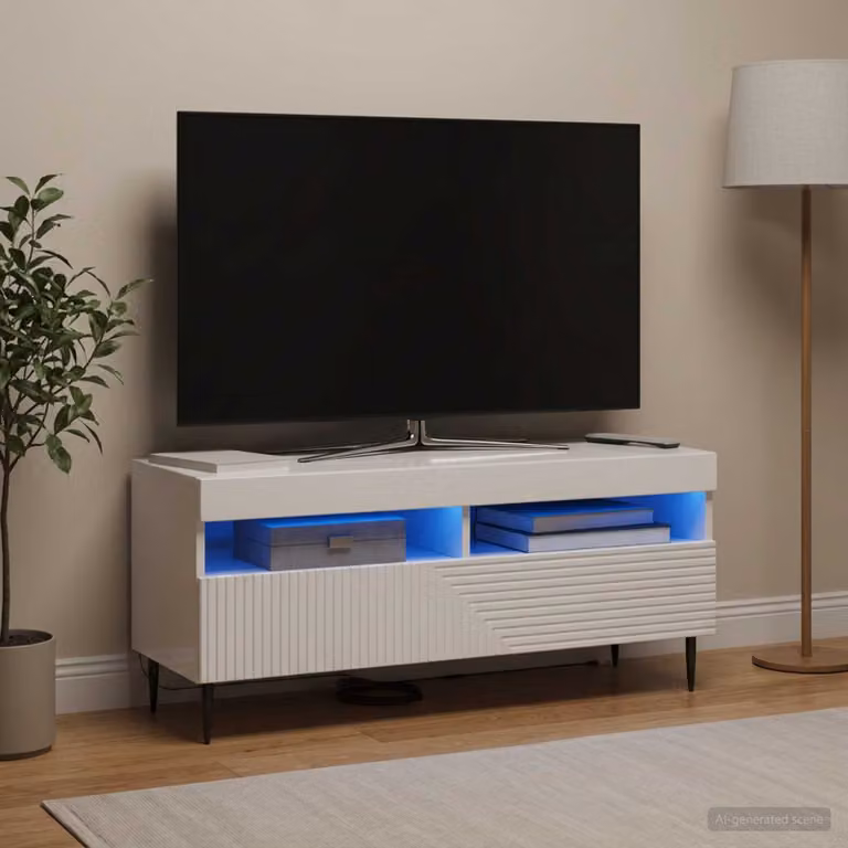 Mobile TV LED vidaXL HAARLEM Bianco Lucido con Illuminazione Integrata L: 100 cm, P: 35 cm, H: 43 cm