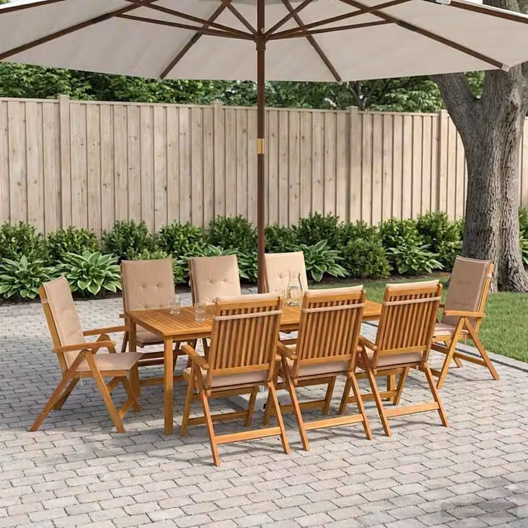 Set da pranzo da giardino vidaXL in legno di acacia naturale marrone con 9 pezzi e cuscini rimovibili