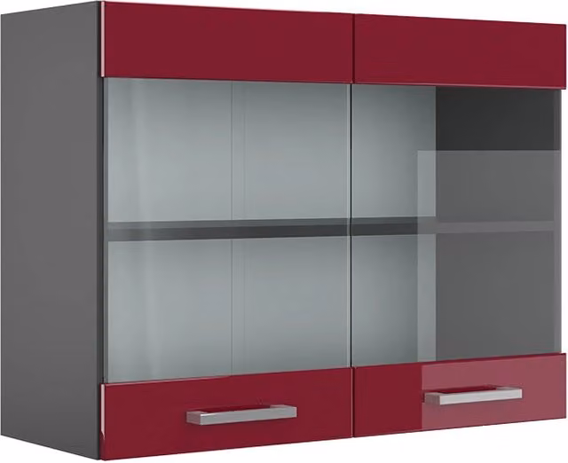 Pensile da cucina Vicco R-Line moderno con ante in vetro, Rosso lucido e Antracite, L: 80 cm, P: 31 cm, H: 60 cm – 1