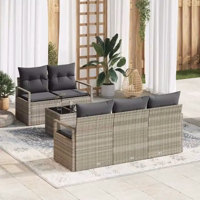 Set di divani 6 pz 5-Numero di posti Grigio chiaro polyrattan 3346262