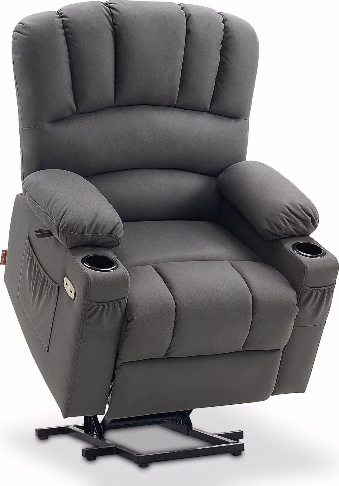 M MCombo reclinabile con supporto e funzione reclinabile, poltrona TV regolabile elettricamente, poltrona TV con funzione massaggio e calore, per soggiorno senior, USB e portabicchieri, tessuto in microfibra, 7102 (grigio)
