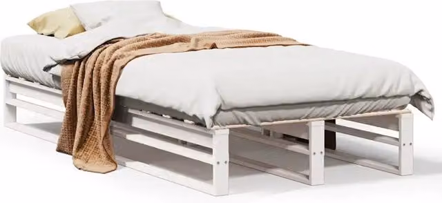 Letto singolo moderno in legno massello di pino bianco con doghe in legno L/P/H: 190 x 75 x 25,5 cm
