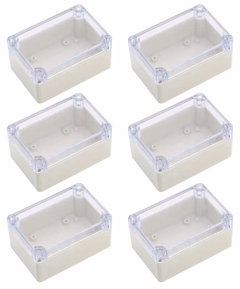 Set di 6 custodie elettroniche impermeabili, grado di protezione IP65, dimensioni 58 x 83 x 33 mm, con copertura trasparente