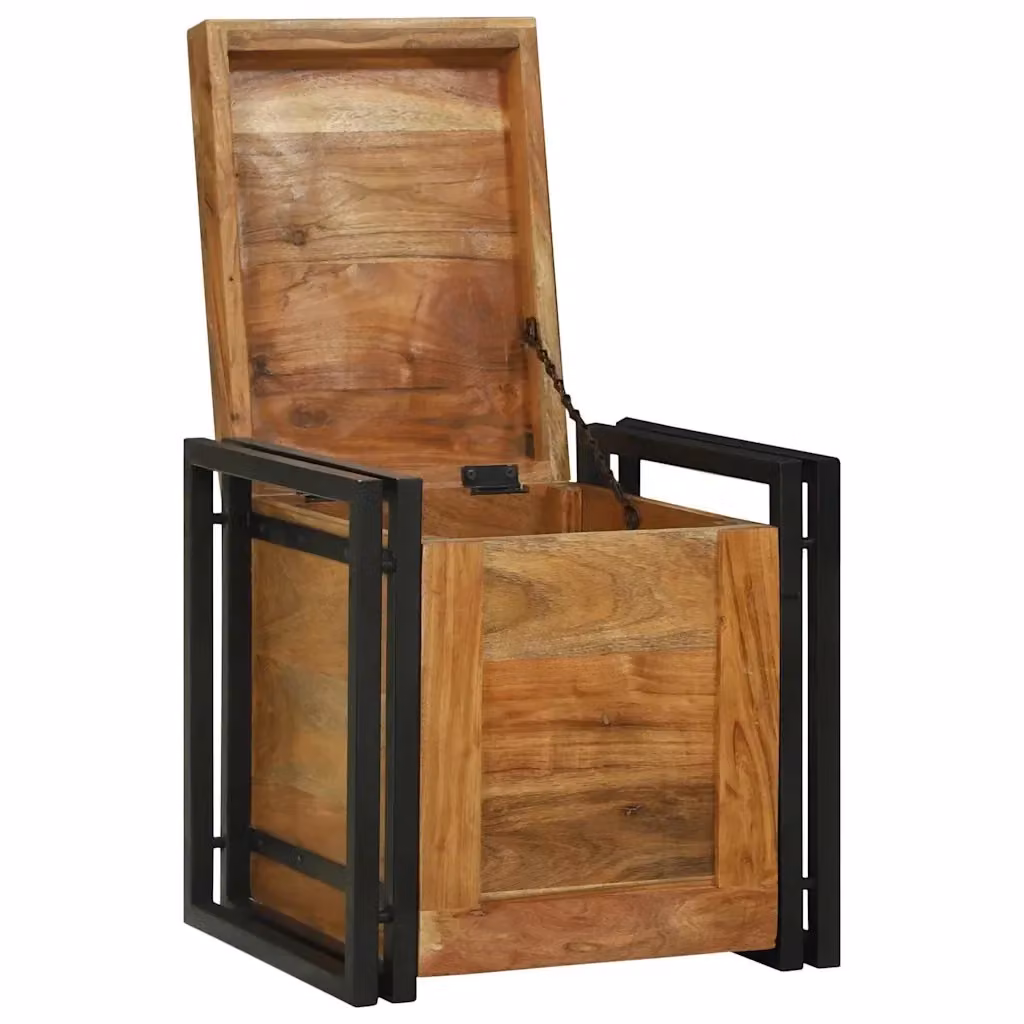 Tavolino moderno vidaXL in legno di acacia e metallo, marrone e nero, L/P/H: 40 x 40 x 40 cm – 2