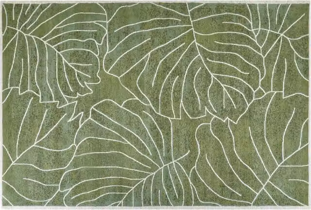 Tappeto Beliani Verde con Motivo Floreale Boho Moderno L: 300 cm, P: 200 cm