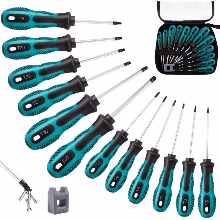 Set di cacciaviti Torx, 12 pezzi, da T5 a T40, in acciaio cromo-vanadio, con magnetizzatore