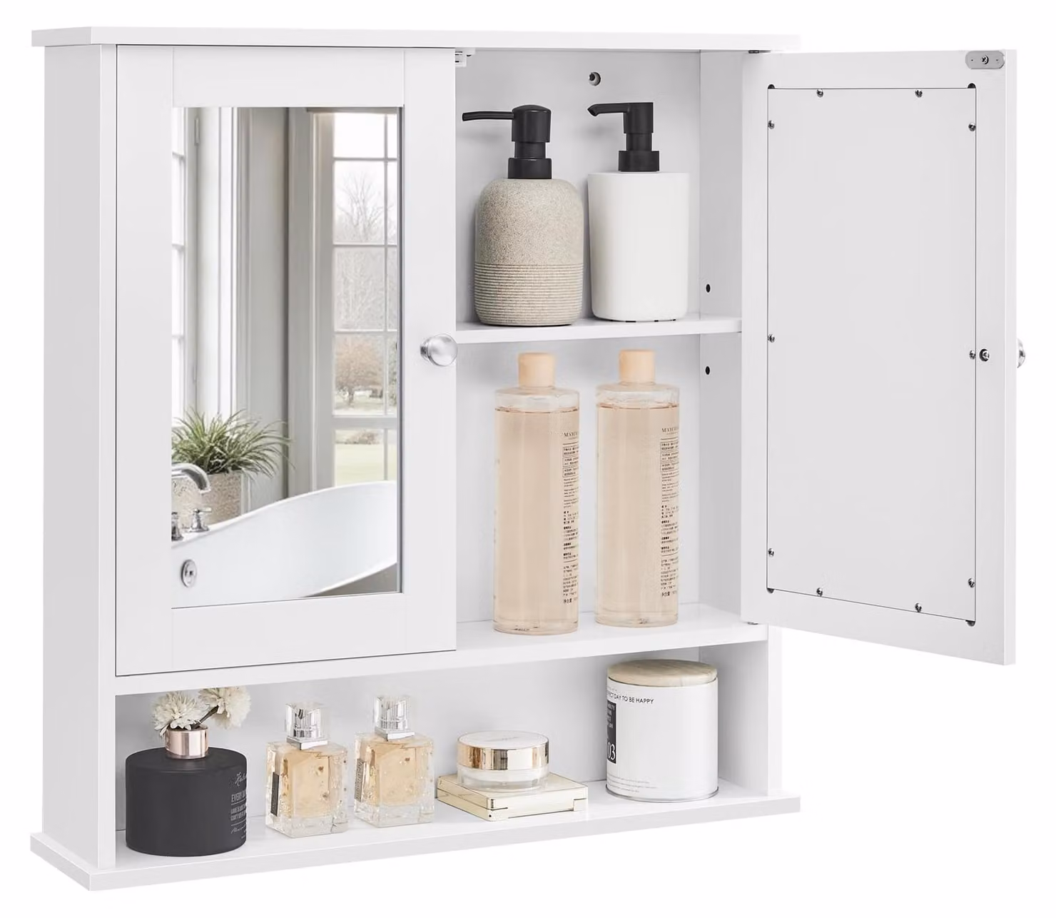 Specchio con ripiano interno regolabile, dimensioni 56x58x13 cm, colore bianco