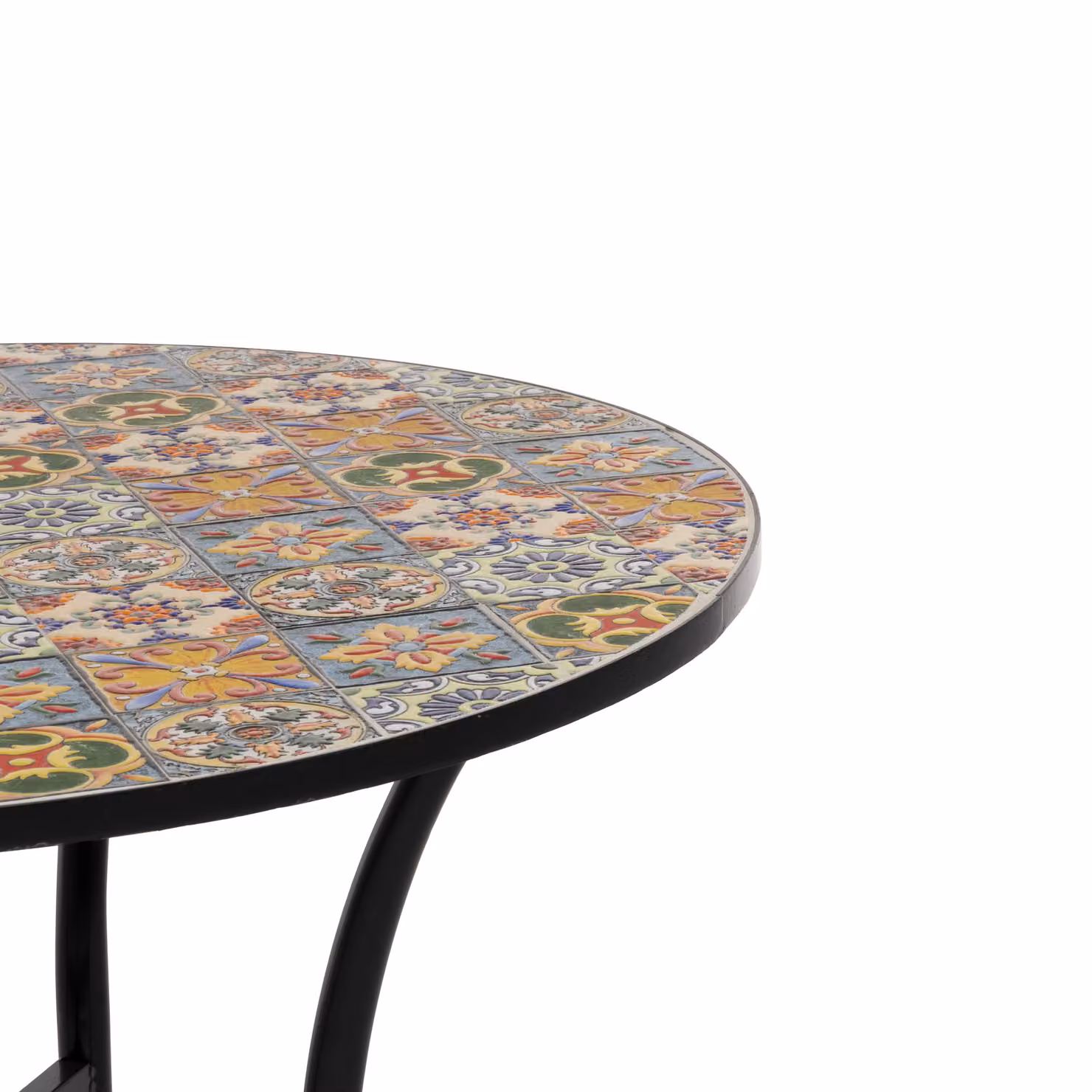 Vestiamo Casa Tavolo Tondo Moderno in Metallo Nero con Top in Ceramica Floreale, Diametro: 90 cm, Altezza: 75 cm – 2