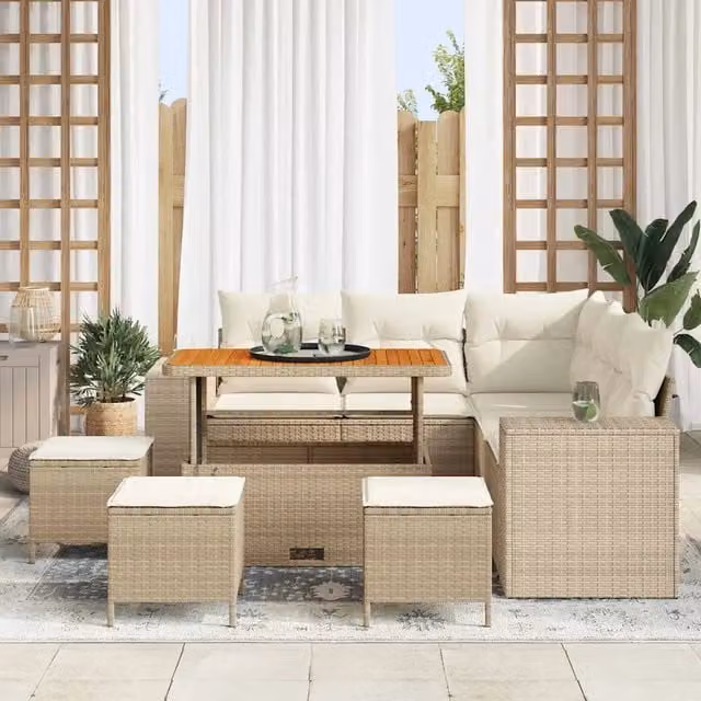 Set Divano da Giardino 9 pz Beige polyrattan 3362011