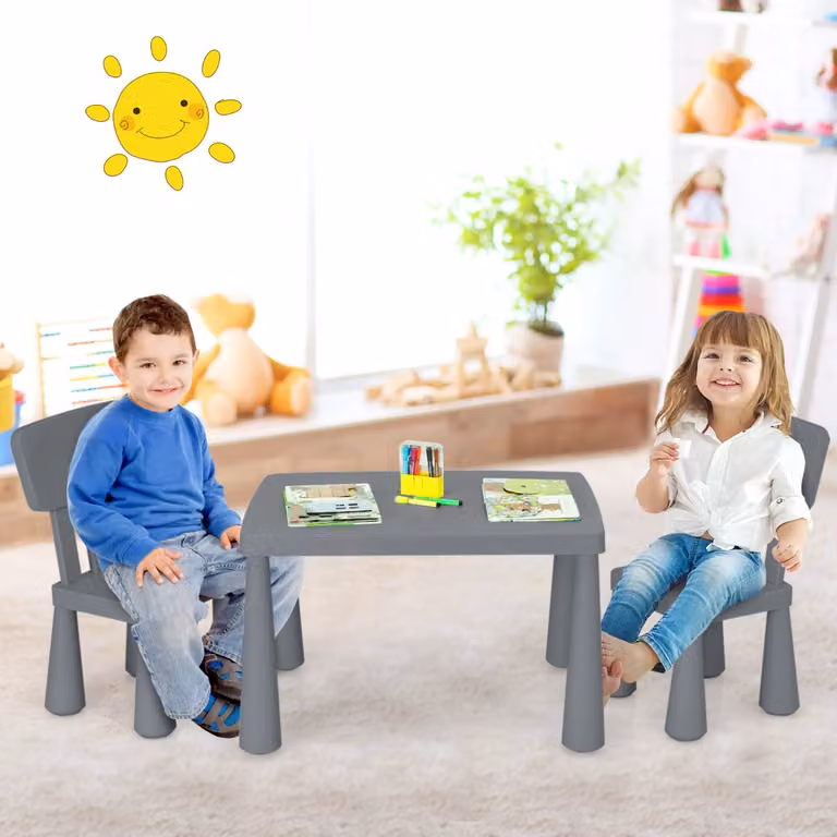 Set tavolo e 2 sedie per bambini Costway, moderno e regolabile in altezza, Grigio