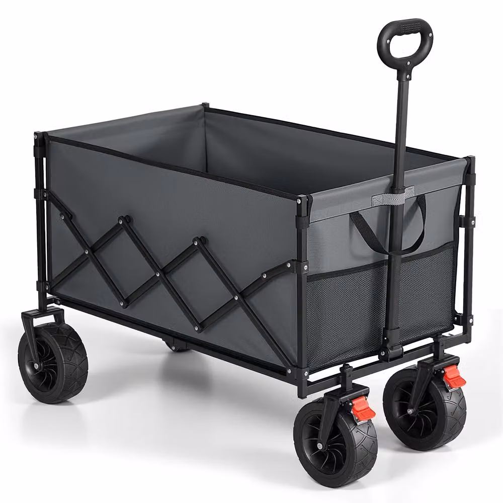 Carrello Pieghevole da Giardino con Manico e Ruote Rinforzate, Grigio / 200 L
