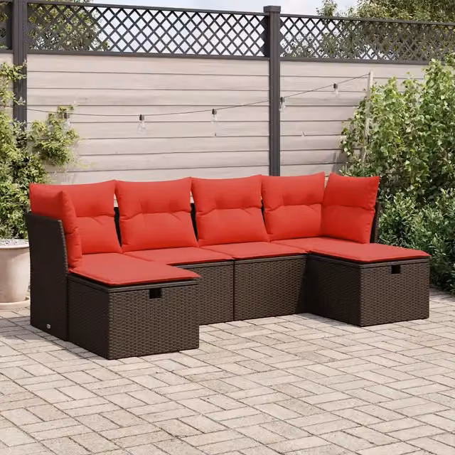 Set Divano da Giardino 6 pz con Cuscini Marrone in Polyrattan 3325330
