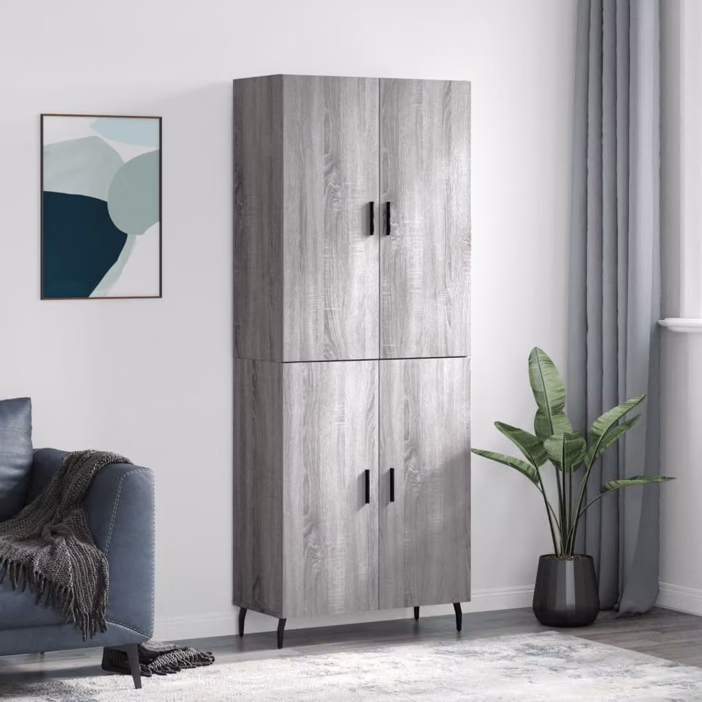 Credenza moderna vidaXL in legno multistrato e metallo, Grigio Sonoma, L: 69,5 cm, P: 34 cm, H: 180 cm