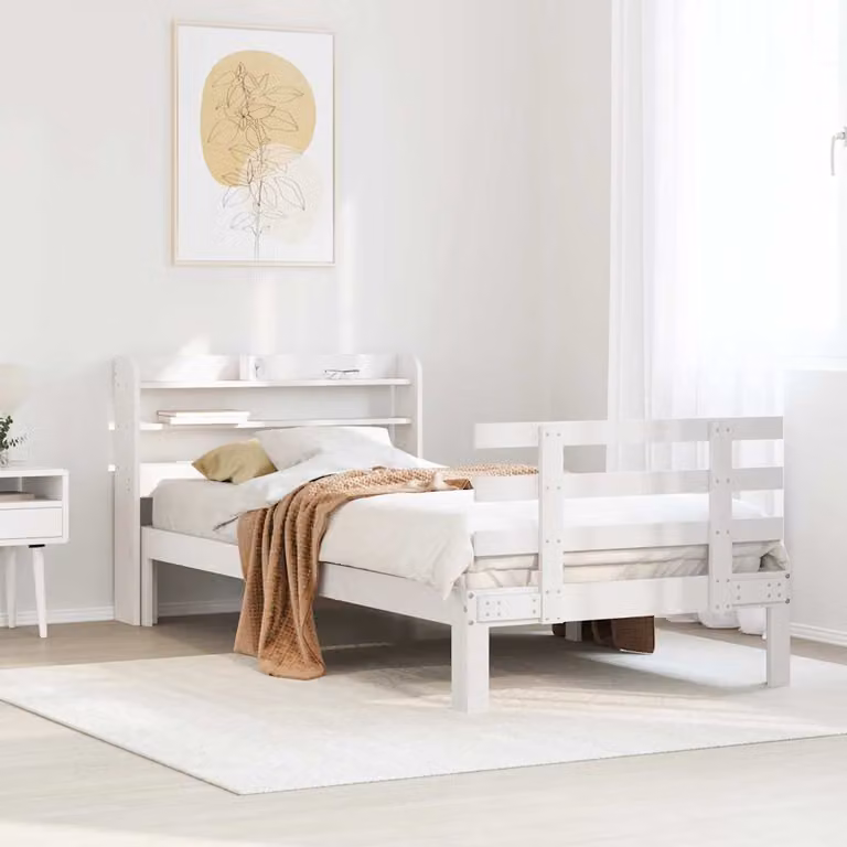 vidaXL Letto con Testiera in Legno Massello di Pino Bianco Lacquered L: 190 cm, P: 75 cm