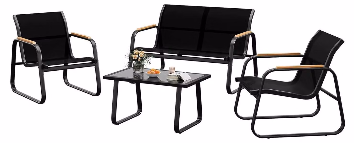 Mobili da giardino - Set da 4 pezzi - Divano a 2 posti - 2 poltrone - Tavolino - Struttura in ferro - Per terrazza e balcone