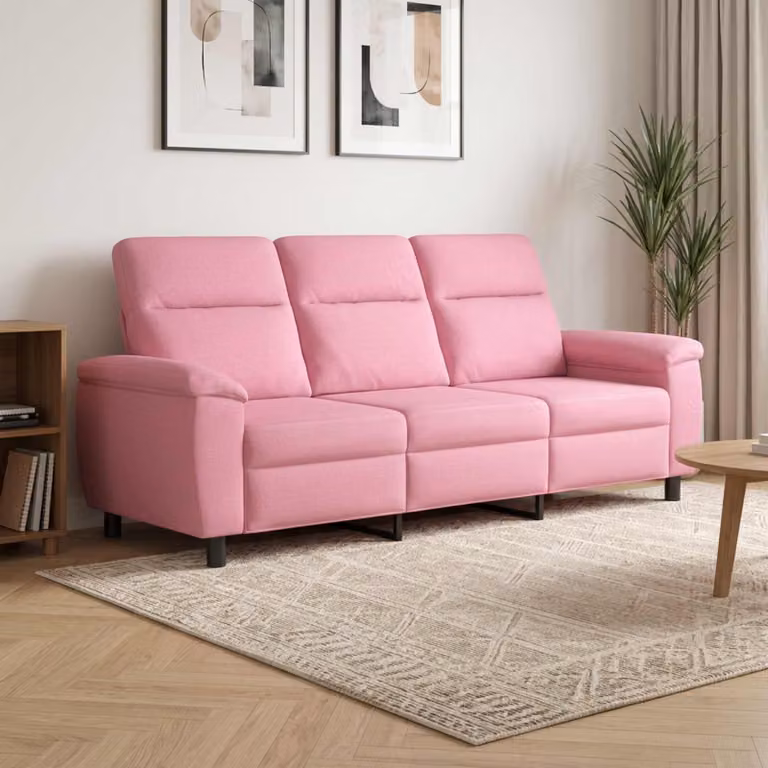 Divano moderno lineare vidaXL in tessuto rosa con struttura in metallo L: 214 cm, P: 90 cm, H: 95 cm
