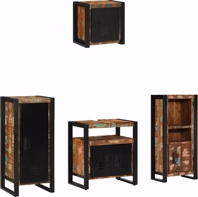 Set di mobili per il bagno 4 pz Multicolore e nero 3305645