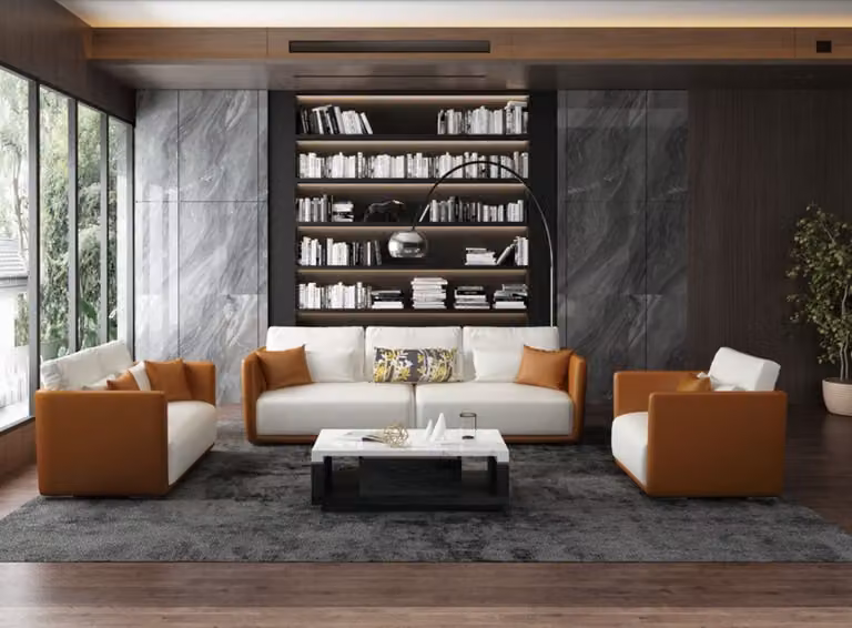 Luxus Möbel Sofagarnitur Couch Sofa Polster 3 2 1 Couchen Orange Leder Designer