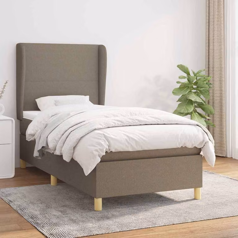 vidaXL Letto con Giroletto a Molle e Materasso Ibrido in Tessuto Beige e Bianco L/P/H: 100 x 200 x 4 cm