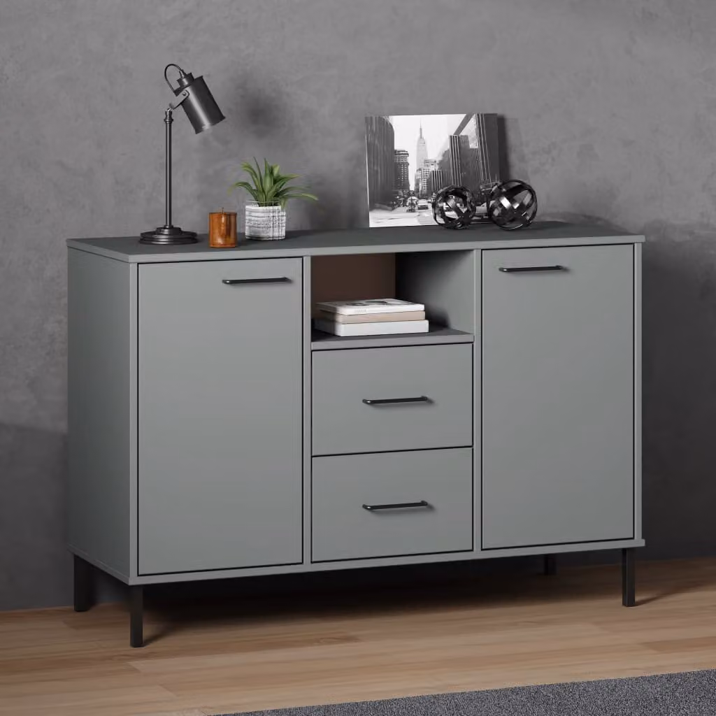 Credenza in legno massello di pino e metallo OSLO vidaXL, colore grigio, L/P/H: 113 x 40 x 77 cm