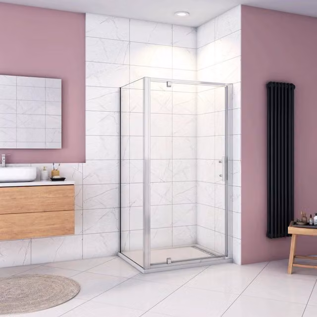 185cm Box Doccia Angolare Porta Girevole Battente con Parete Fissa 76x90cm in Vetro Temperato Trasparente 5 mm Profilo Cromo Lucido