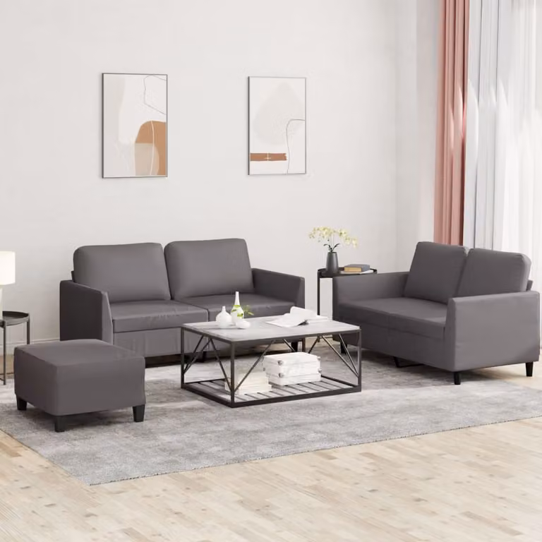Maison Exclusive - Set divano 3 pezzi con cuscini, grigio, ecopelle