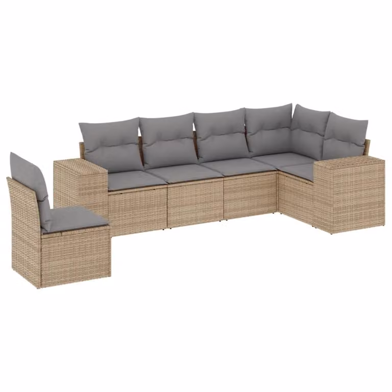 Set Divano da Giardino 6 pz con Cuscini Beige in Polyrattan