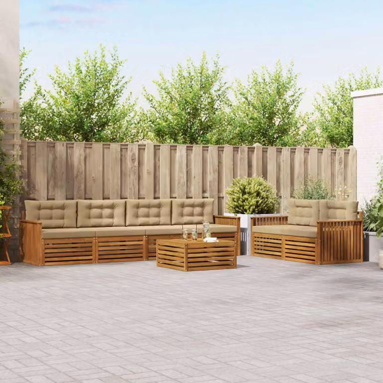 Set di divani da esterno vidaXL 7 pezzi in legno di acacia con tavolo da caffè, colore beige e marrone