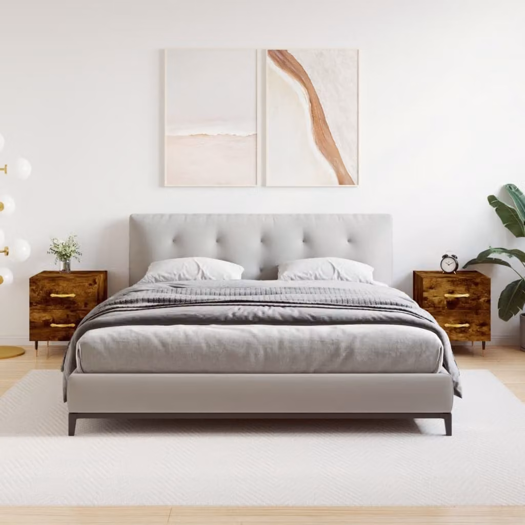 Set di 2 comodini vidaXL in legno multistrato color rovere fumo, design moderno per camera da letto, L 40 cm x P 35 cm x H 47,5 cm