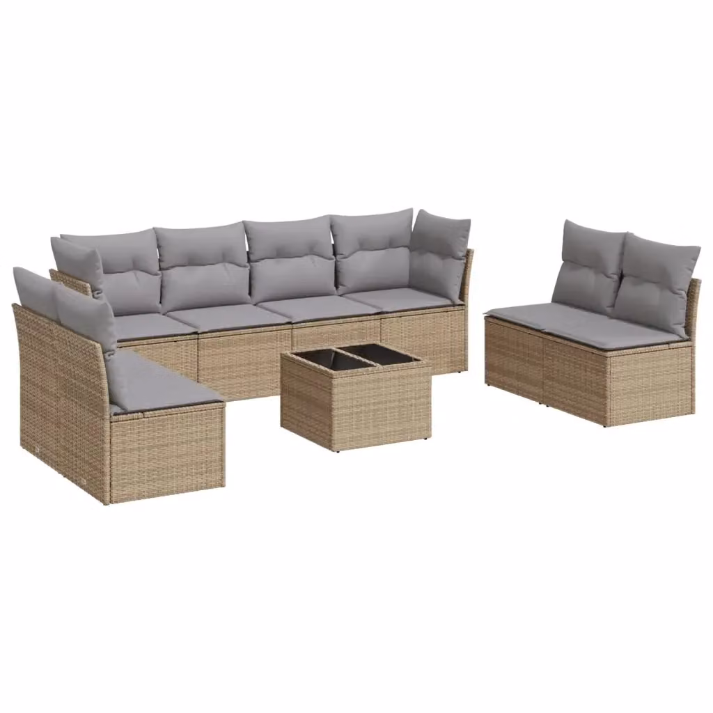 vidaXL Set Divano da Giardino a L in Polyrattan con Cuscini Beige e Tavolino da Esterno 9 pz – 2