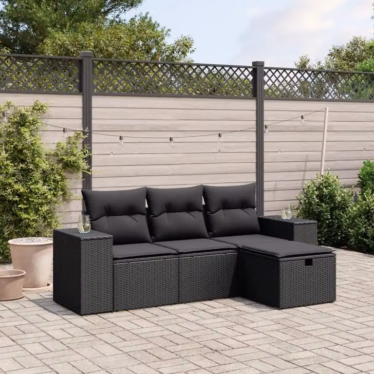 Maison Exclusive - Set divani da giardino 4 pezzi con cuscini in polyrattan nero