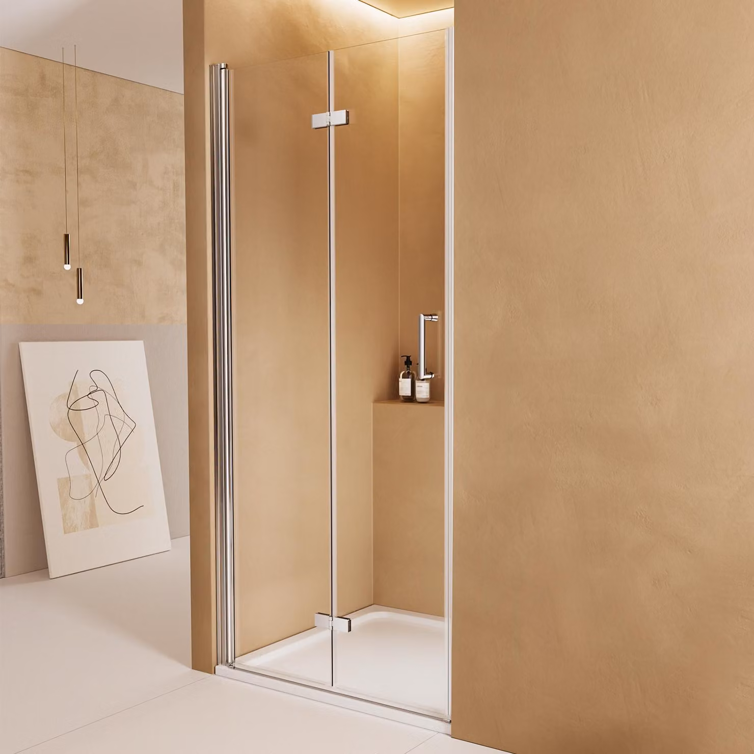 EMKE Cabina doccia 75 x 195 cm Porta a soffietto con ingresso ad angolo Cabina doccia pieghevole a 180º Porta doccia senza telaio Rivestimento nano su entrambi i lati Schermo doccia