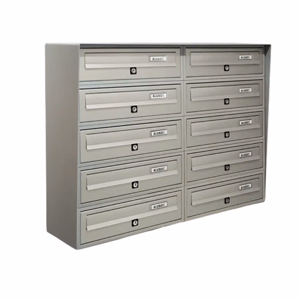 Cassette Postali Condominiali ALUBOX SLIM da 10 Posti in Alluminio Argento con Sistema Anti Prelievo L: 63 cm, H: 77,5 cm, P: 30 cm – 2