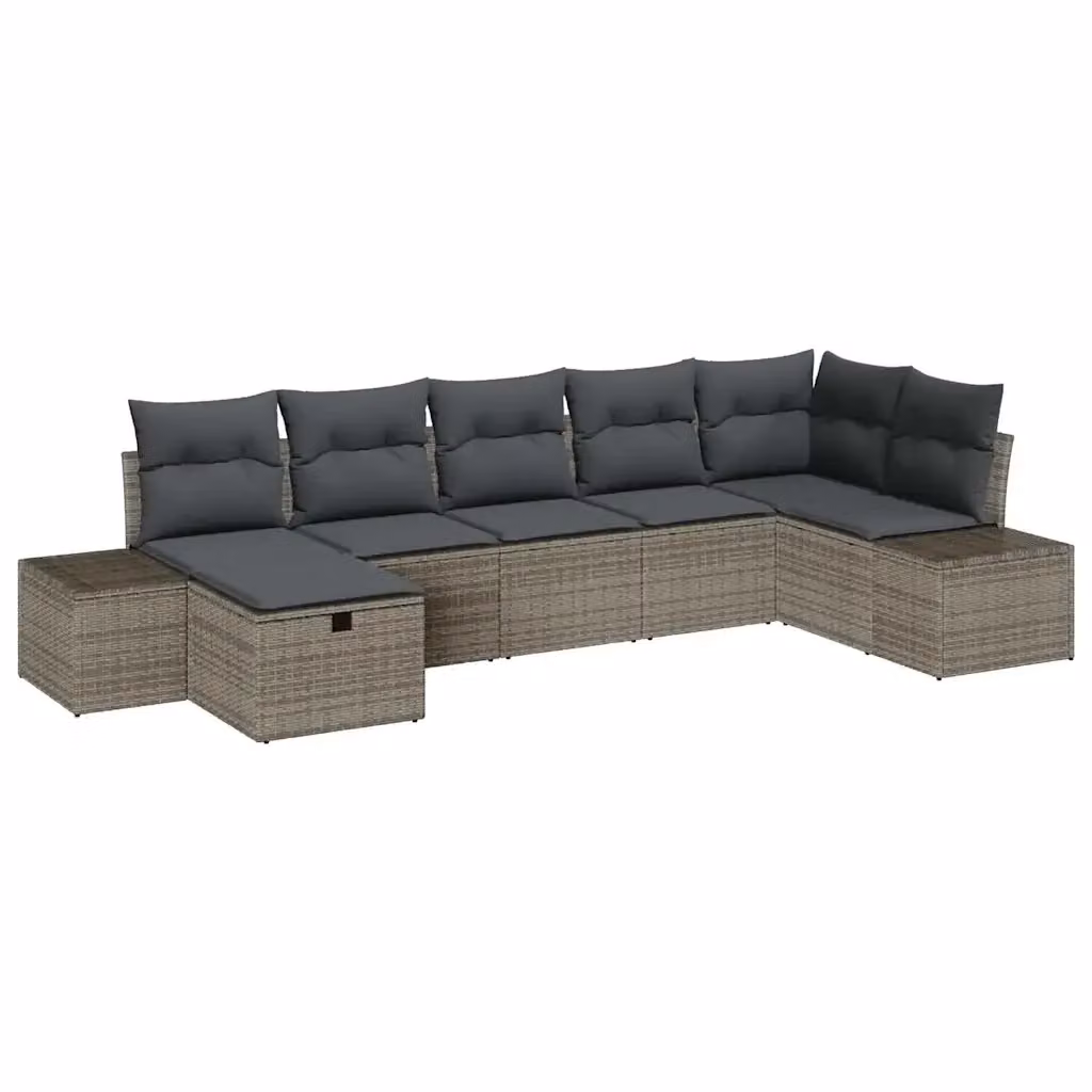 Set Divano da Giardino vidaXL 7 Pezzi Grigio con Cuscini e Tavolino in Polyrattan e Acciaio – 2