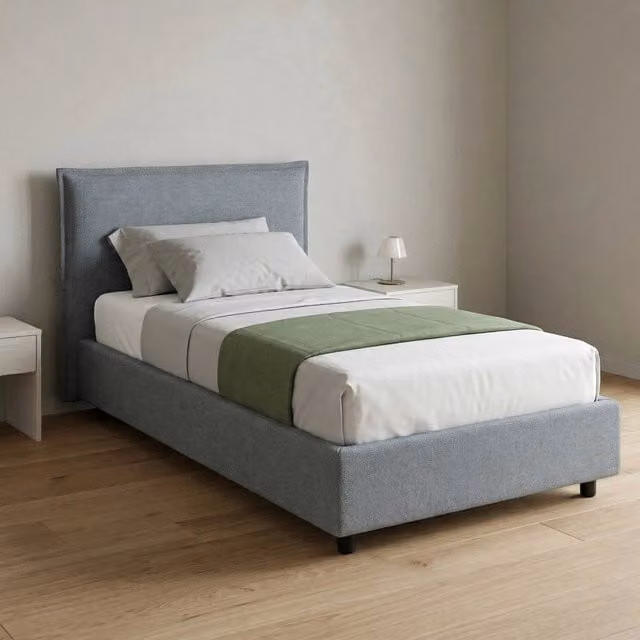 Letto Singolo con Materasso Incluso DMORA, Base a Alzata, Grigio e Nero, L 80 x P 200 cm