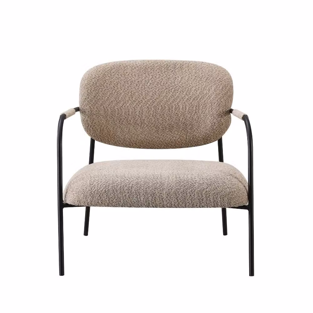 Poltrona moderna in tessuto teddy con struttura in metallo opaco beige e grigio – 2